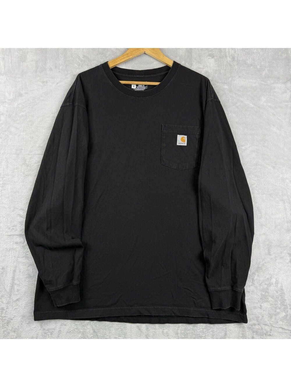 Carhartt Loose Fit Black Long Sleeve Pocket T-Shirt MenXL Workwear Utility Relax